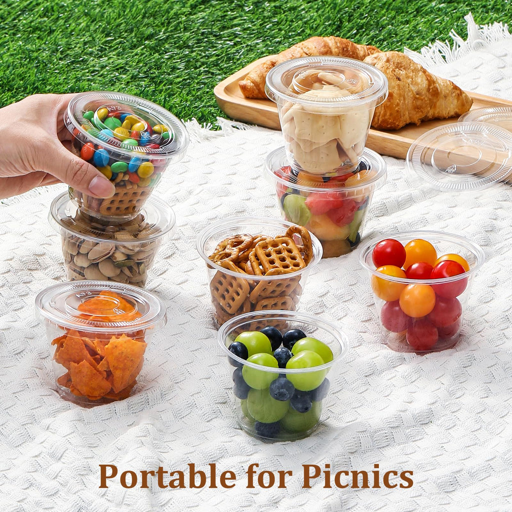 AOZITA [50 Sets, 9 oz Clear Plastic Cups With Flat Lids No Hole, Disposable Cups With Lids for Ice Cream, Pudding, Cake, Snacks Smoothie, Milkshake, Cold Drinks