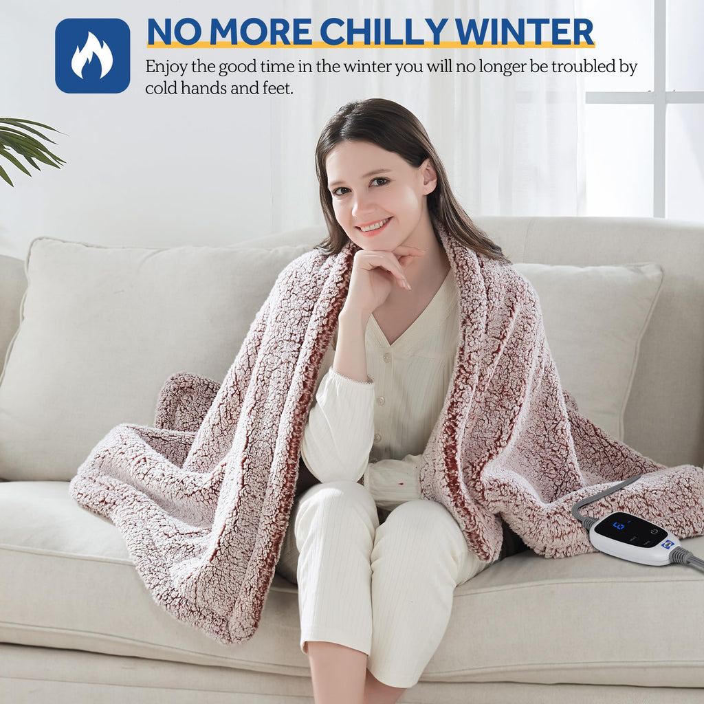 SEALY Electric Blanket Heated Throw 50"x60" Soft Double Sherpa Super Cozy with 6 Fast Heating Levels & 2-10 Hours Auto-Off, Over-Heat Protection, Machine Washable, Charcoal