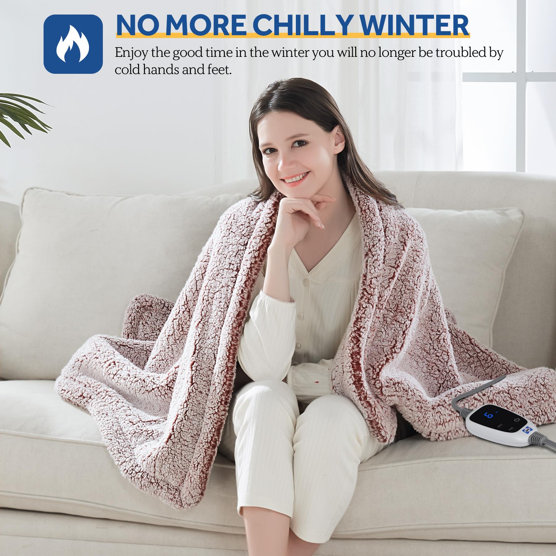 SEALY Electric Blanket Heated Throw 50"x60" Soft Double Sherpa Super Cozy with 6 Fast Heating Levels & 2-10 Hours Auto-Off, Over-Heat Protection, Machine Washable, Charcoal