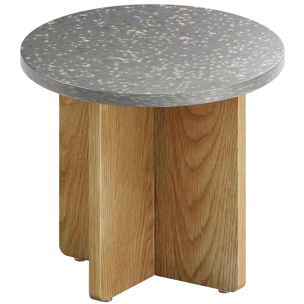 Melino Ocean-Plastic Round Side Table for Living Room, Bedroom, Nightstand with FSC Wood Base, Easy Assembly, Accent/Coffee Table (Stellae Obscura)