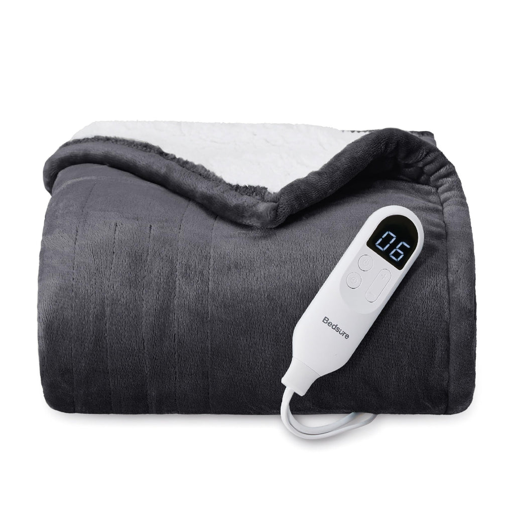 Bedsure Electric Blanket Queen Size - Dual Control Heated Blanket Queen, GentleSoft™ Fast Heating with 10 Time Settings & 10 Heat Settings, Warm Gift for Grandma (84x90 inches, Grey)
