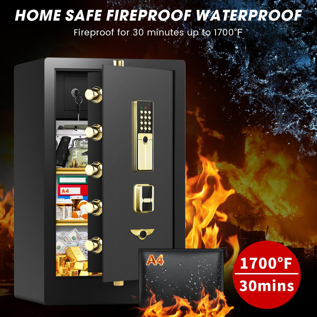 8.0 Cuft Extra Large Heavy Duty Home Safe Fireproof Waterproof, Anti-theft Home Security Safe Box with Fireproof Waterproof Bag and Electronic Keypad, Large Digital Safe for Home Business Office