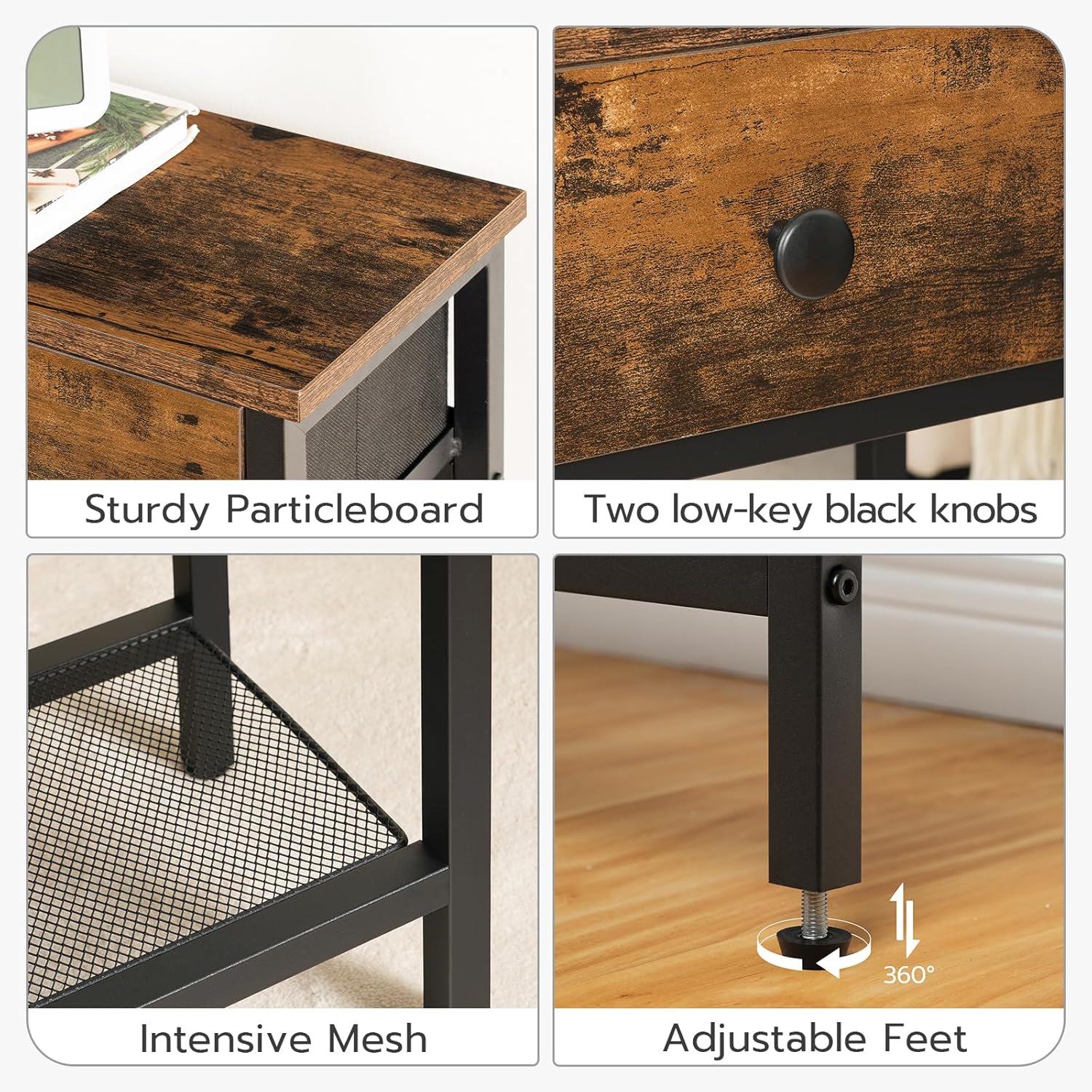 HOOBRO 29.5" Narrow Console Table with 2 Fabric Drawers, Sofa Table, Small Entryway Table with 3-Tier Storage Shelves, Behind Couch Table, for Living Room, Hallway, Rustic Brown and Black BF72XG01