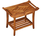 Luxury Teak Shower Bench Stool Seat Chair with Leveling Feet, Waterproof, Teak Oil Finish, Large, 25x19x14, for Bathroom, Spa, Sauna, Pool Deck, Patio, Garden, RV, from Our Diamond Collection