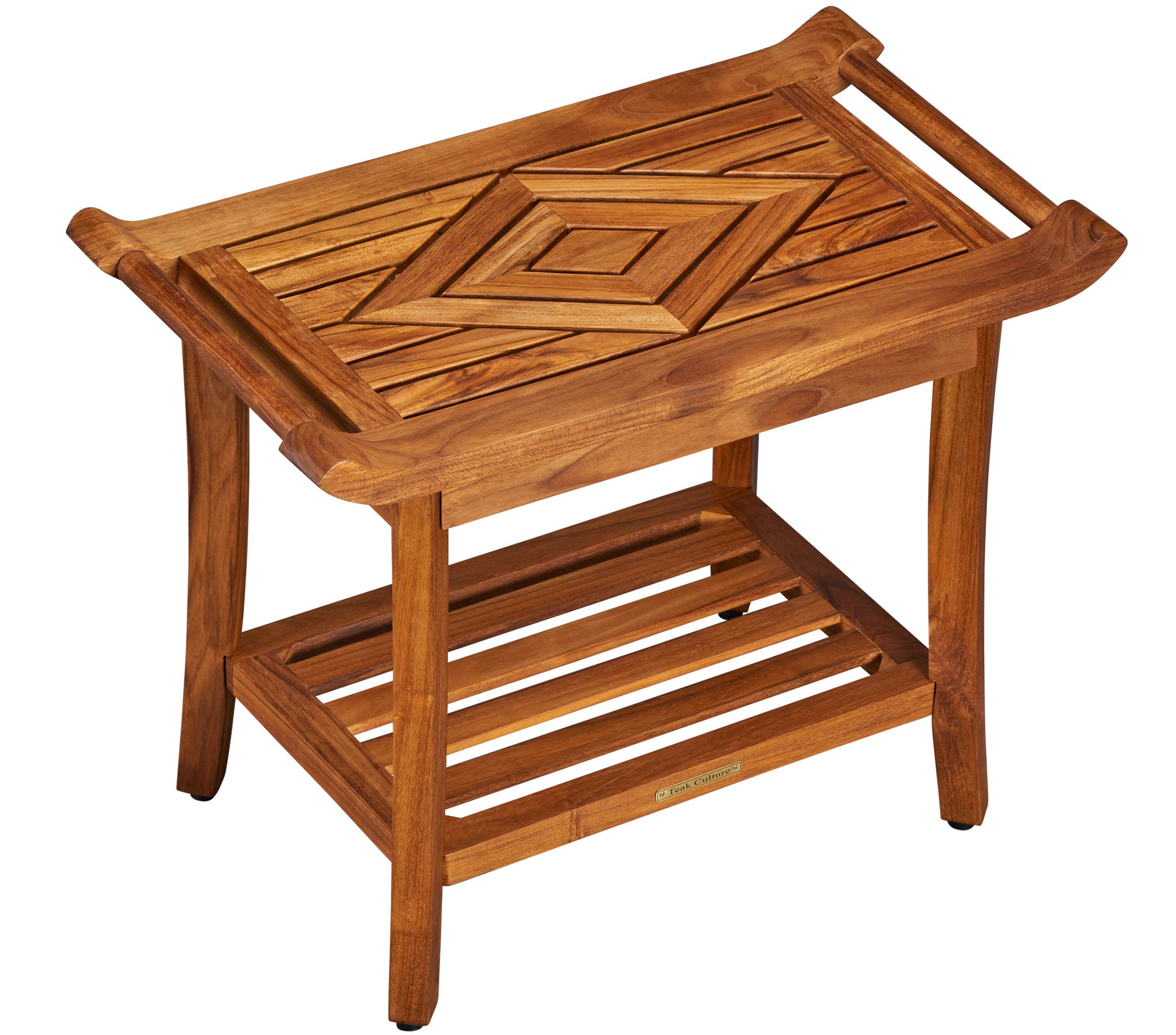 Luxury Teak Shower Bench Stool Seat Chair with Leveling Feet, Waterproof, Teak Oil Finish, Large, 25x19x14, for Bathroom, Spa, Sauna, Pool Deck, Patio, Garden, RV, from Our Diamond Collection