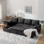 DURASPACE Sofa Bed, Sleeper Sofa Couch with Pullout Bed for Living Room, L Shaped Couch with Storage Chaise, USB, Cup Holder (Dark Gray)