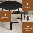 Coffee Table, 23.6" Small Coffee Tables, Black Round Coffee Tables for Living Room, Floor Table for Sitting on The Floor, Center Coffee Table with Metal Frame for Office Apartment Home