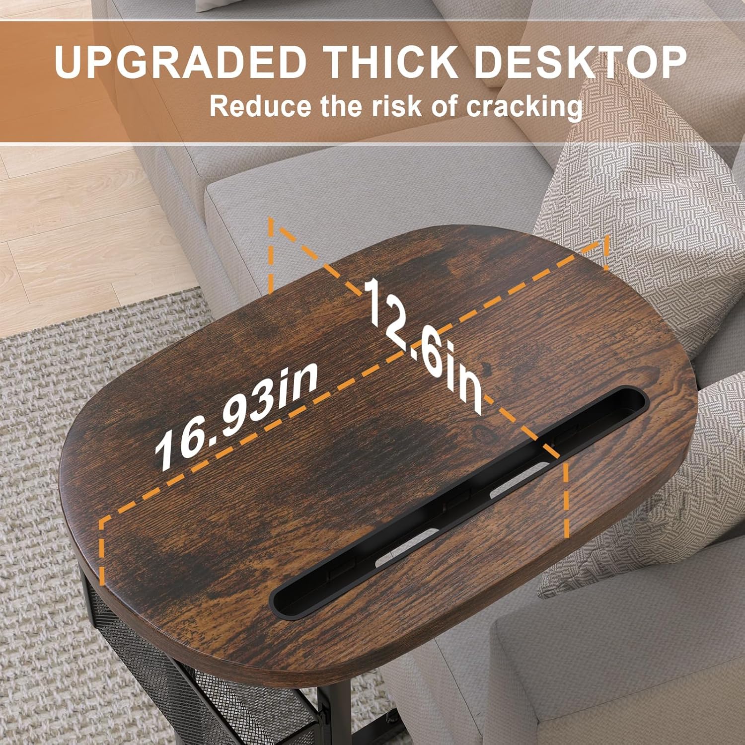 Couch Side Table with Large Tabletop, Tv Tray Table Adjustable Height with Storage Baskets, Strong and Stable Metal Frame, for Sofa, Bedside, TV Watching, Meals, Snacks, and Laptop Use