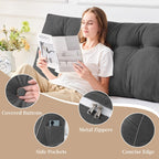Sasttie Headboard Pillow Queen, Triangular Wedge Pillow Headboard, Wedge Headboard Pillow for Bed Sofa, Daybed Pillows for Sitting up, Reading or Working with Removable Cover, Dark Grey