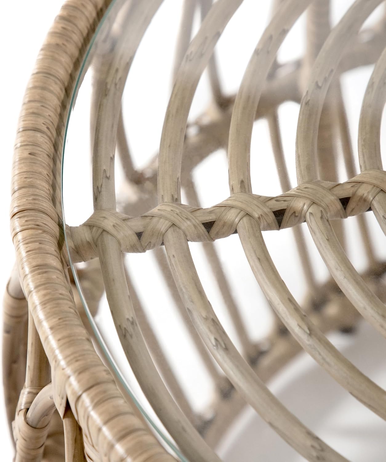 Muse & Lounge Co. Ysar Boho Rattan Round Coffee Table Outdoor with 5mm Tempered Glass Top, All-Weather and Rust Resistant Patio Furniture