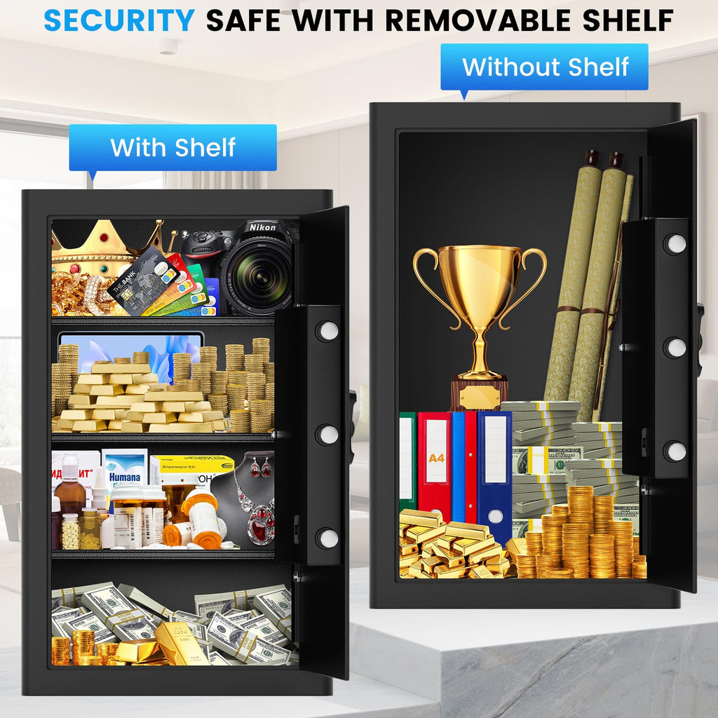 4.1 Cubic Large Home Safe Fireproof Waterproof, Digital Home Security Fireproof Safe Box with Combination Lock, Alarm Systerm and Removable Shelf, Fire Safe for Home Documents Money Valuables