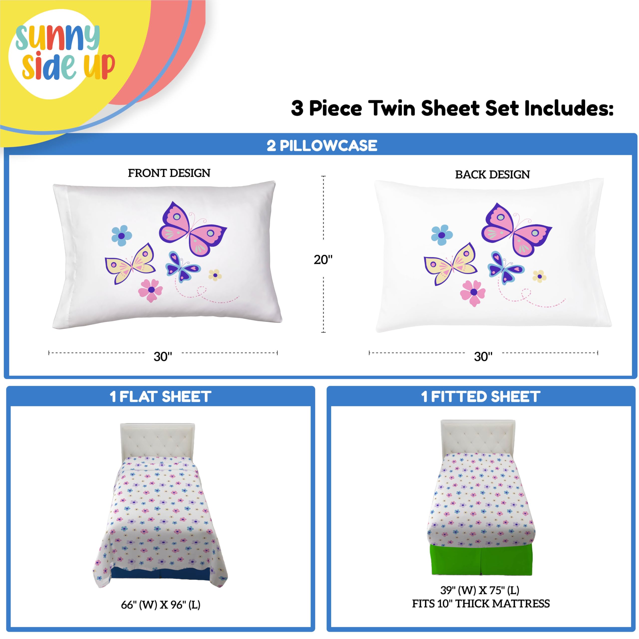 Sunny Side Up Minecraft Creeper & Animals Twin Sheet Set - 3 Piece Kids Bedding Set Includes Pillow Cover - Super Soft Microfiber Sheets