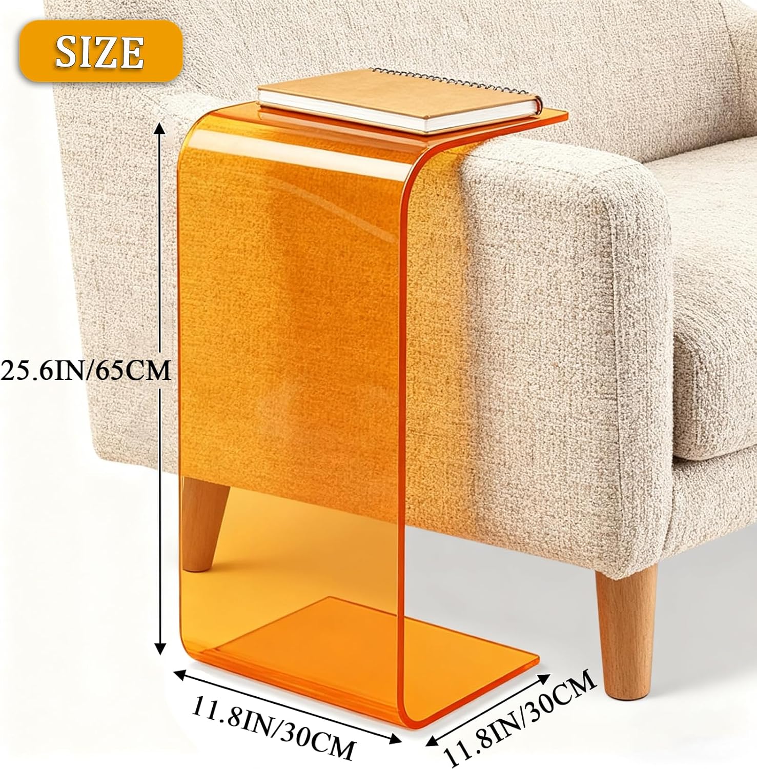 Acrylic End Table, C-Shape Acrylic Side Table Small Simple Clear Side Table Modern Coffee Tables for Living Room, Bedroom | 25.6" L X 11.8" W X 11.8" H