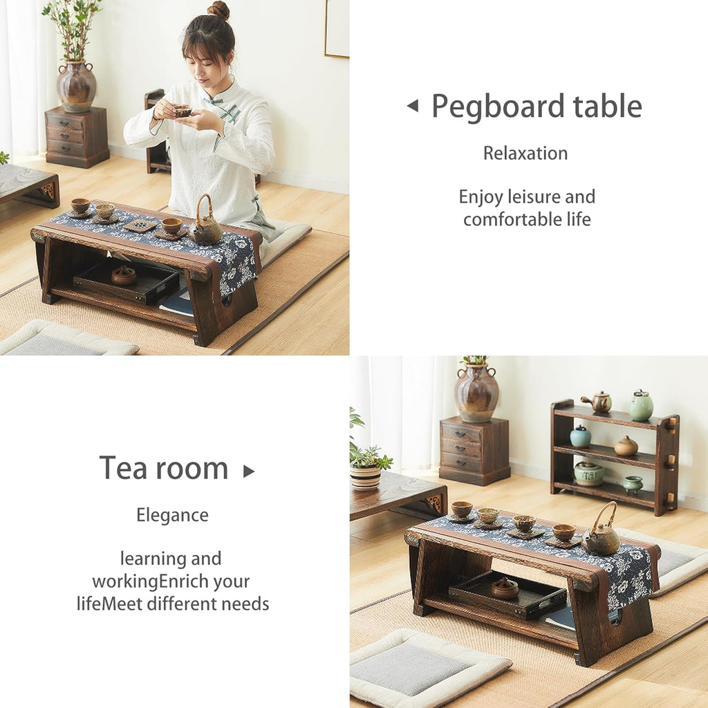 Elegant Japanese Floor Table, Meditation Table with Folding Legs, Smooth Surface, Versatile, Lightweight Paulownia Wood
