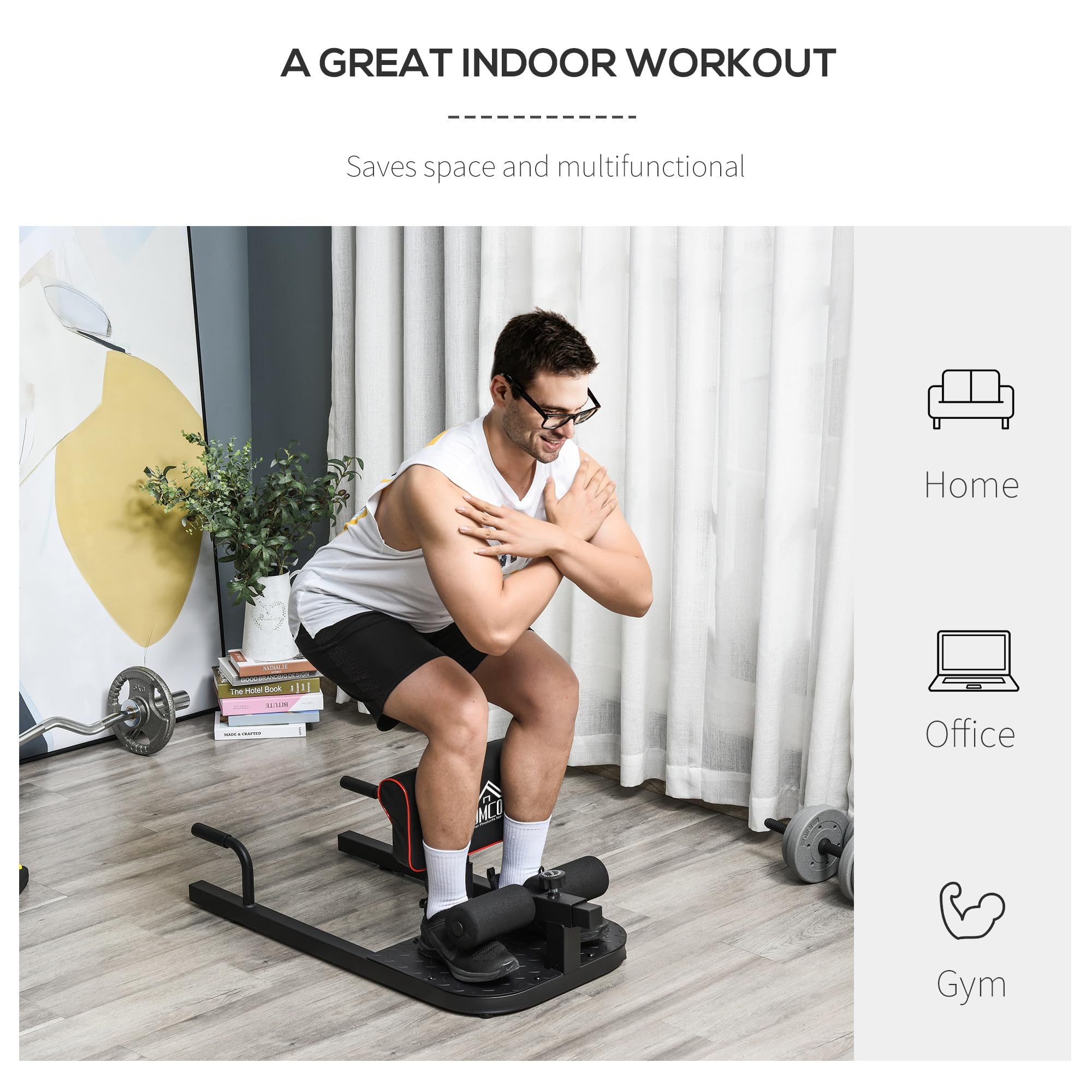 Soozier Machine de Squat Profond Sissy 3-en-1 Rembourrée avec Poussée et Redressement Assis, Équipement de Fitness pour Gym à Domicile, Noir