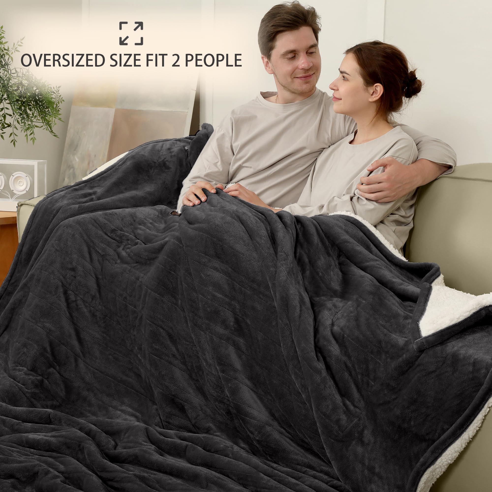 Coperta Elettrica Riscaldata Plaid con 5 Livelli di Riscaldamento e Spegnimento Automatico dopo 4 Ore, Plaid Riscaldato 50"x60" con Certificazione ETL e FCC per Casa e Ufficio, Lavabile in Lavatrice, Grigio Scuro