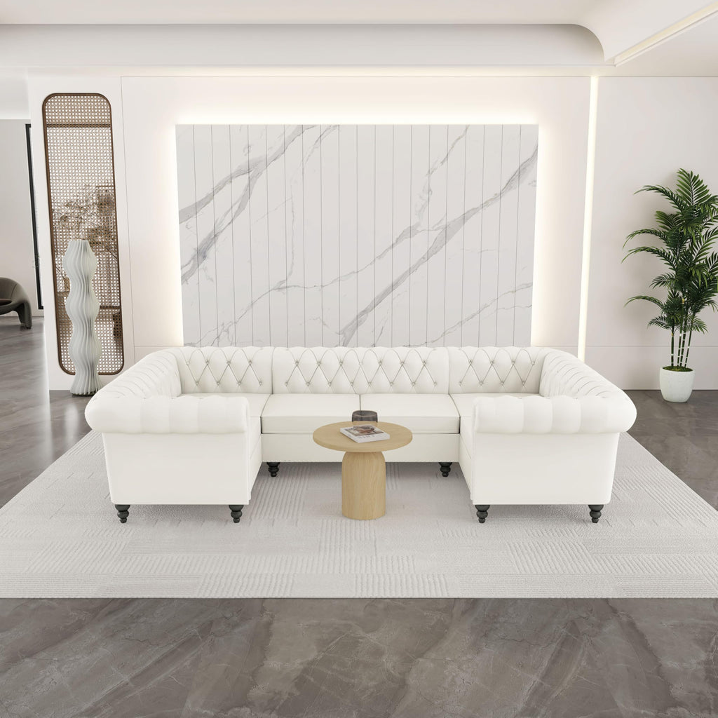 AVZEAR 3 Pieces Sectional U-Shaped Sofa, Leather Modular Sectional Couches Chesterfield Sofa Set, Modern Living Room Furniture Sets Upholstered Couch Set for Living Room, Office and Apartment, Black