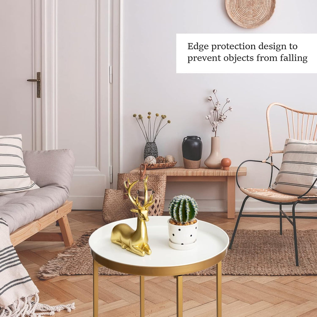 danpinera Gold Side Table, Metal Folding Black Side Table Small Round Circle End Table with Tray Top Waterproof Black Nightstand for Bedroom Living Room Small Spaces 25.75 Inch