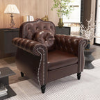 AVZEAR Chesterfield 3-Piece Living Room Sectional Sofa Set, Mid-Century Modern Upholstered PU Couch, Classic Tufted Button Sofa with Nailhead Trim for Living Room, Office (Brown)