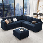 Belffin Modular Sectional Sofa with Ottomans Velvet Reversible Sleeper Sectional Sofa with Chaise Modular Sleeper Sofa Bed with Storage Seat Blue