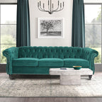 Chesterfield Sofa Velvet, Modern Tufted Couch 3 Seater with Rolled Arms and Nailhead for Living Room, Bedroom, Office, Apartment (Green)