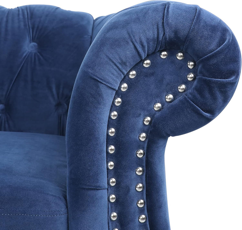 LEVNARY Three-Seat Velvet Sofa, Large Sofa Classic Tufted Chesterfield Settee Modern 3 Seater Couch Furniture Tufted Back for Living Room, Blue