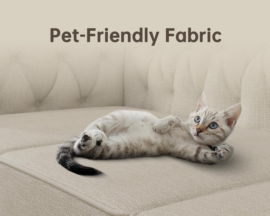 Morden Fort 2 Piece Classic Chesterfield 5-Seater Set, Tufted Loveseat & Sofa Furniture Solid Wood Legs Thick Cushion, Pet-Friendly Couch Set for Living Room Bedroom Apartment, Linen Beige