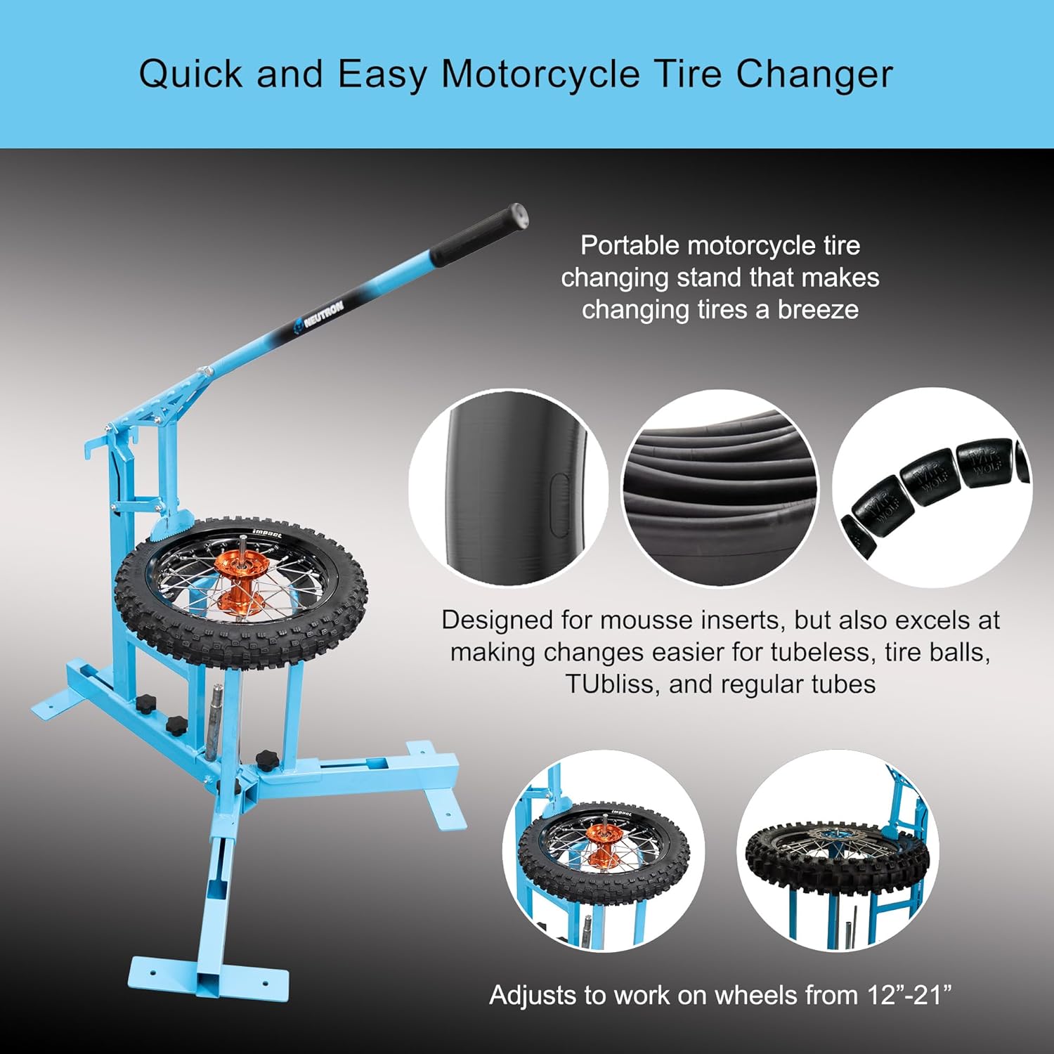Neutron Speed Pro Dirt Bike and Dual Sport Tire Changer/Bead Breaker/Mousse Changer/Suitable for Tubes