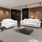 AVZEAR Chesterfield 3-Piece Living Room Sectional Sofa Set, Mid-Century Modern Upholstered PU Couch, Classic Tufted Button Sofa with Nailhead Trim for Living Room, Office (Brown)