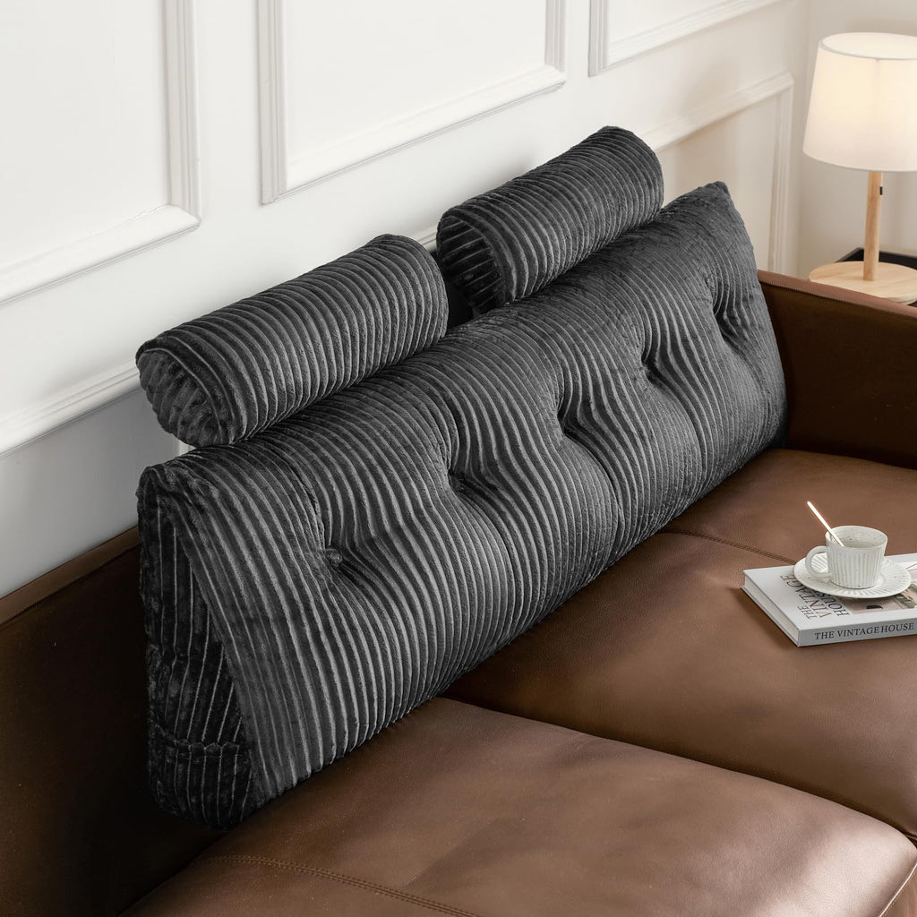 Z-hom Queen Pillow Headboard with 2 Roll Pillow, Triangular Wedge Headboard Pillow, Large Reading Pillow Bed Reading Pillow for Bed Sitting Up Sleeping, Backrest Pillow for Back Pain Relief, Grey