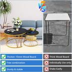 Round Nesting Coffee Tables Set: Black Gold Marble Coffee Table Set of 2 - Modern Metal Stacking Side Table for Living Room Small Spaces