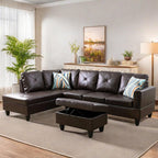 Leather Sectional Couch, Modern L Shaped Couches for Living Room, Comfy 4 Seat Modular Sectional Sofa with Ottoman Storage for Bedroom Apartment, Black