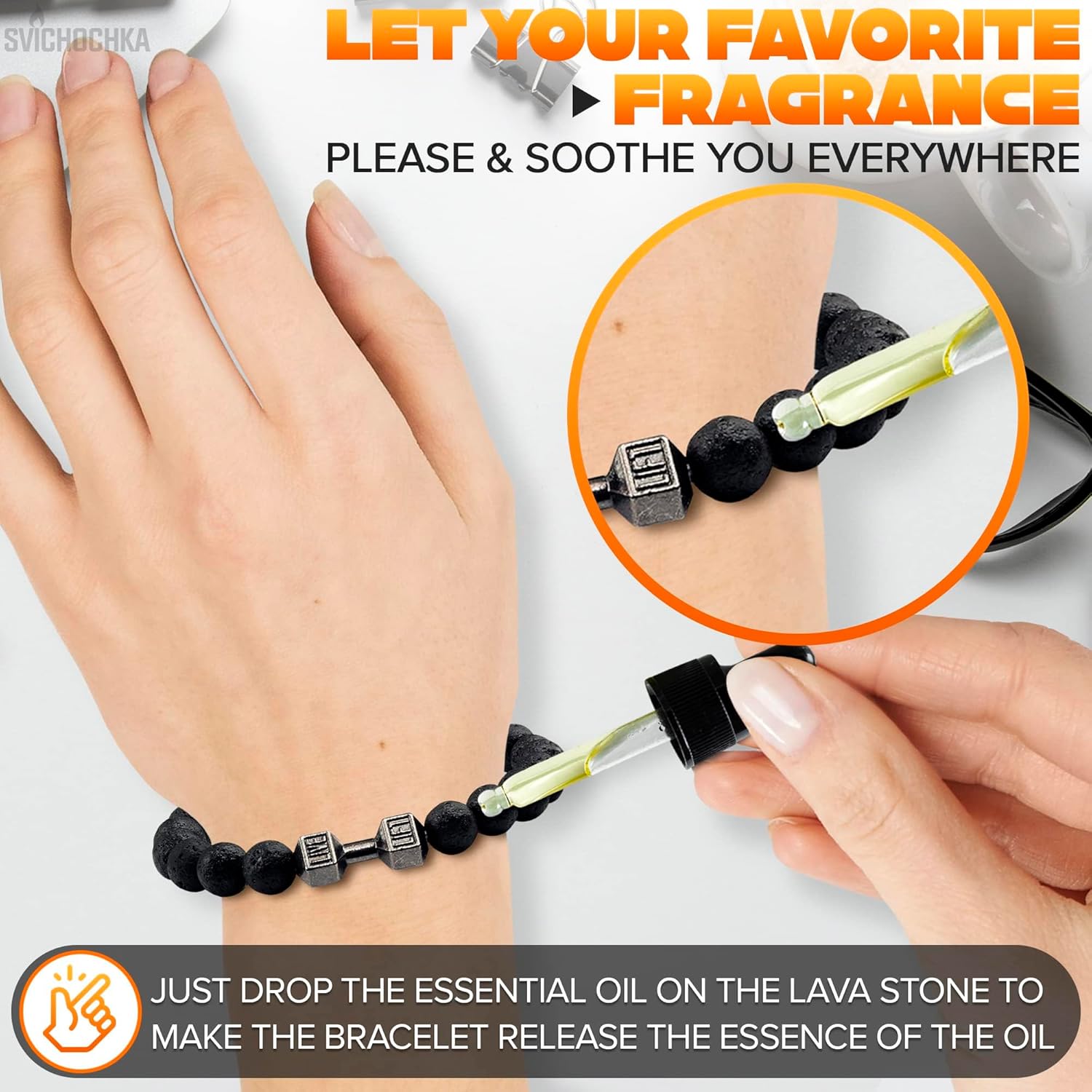Lava Rock Bracelet - Stylish Matching Beaded Bracelets for Men & Women with Trendy Dumbbells, Comfortable Elastic Rope - Soothing Diffuser Bead Bracelet Men & Women