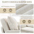 King & Queen Size Pull Out Sofa Bed – Convertible Sleeper Sofa Bed with Cup Holders, USB Ports, Side Pockets, Corduroy Loveseat Couch Chaise Lounge for Living Room, Apartment (Beige, 74")