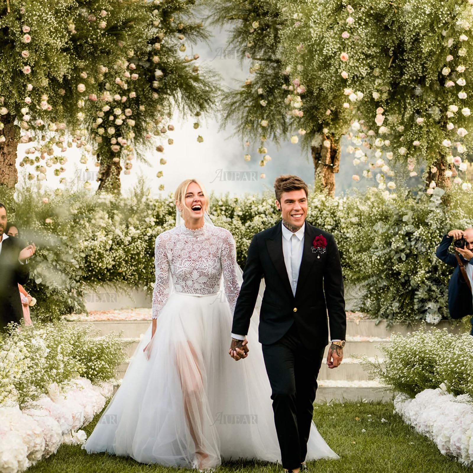 AUEAR, Rose Bridal Burgundy Red Wrist Corsage and Boutonniere Set Bridesmaid Hand Flower for Wedding