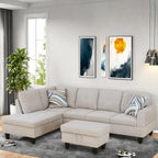 L Shaped Couch, Lounge Sectional Sofa with Chaise for Living Room, 6 Seat Modern Modular Couches with Movable Storage Ottoman, Black Grey