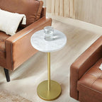 Nature Marble Drink Table, Pedestal Table, Small Round Side Table, Martini Table for Living Room, Bathroom, Small Space (White)