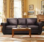 Mid-Century Vintage Sofa Couches with Rivet Design,loveseat Sofa,Removable Sofa Cover Upholstered Cushions and Solid Wood Frame (Brown, 3-Seater)