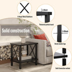 Large End Table Farmhouse Side Table Industrial Style Sofa Table Coffee Table Metal X Accent Wood End Table NightStand with Storage Shelf for Living Room Bedroom Black MLBZ16B