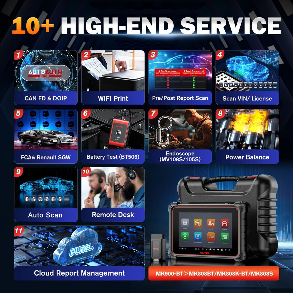 Autel Scanner MaxiCOM MK900BT, 2025 MK900-BT V2.0 Bidirectional Diagnostic Tool, 8in Up of MK900 MX900 MK808S MK808BT MX808S MK808Z, 3000+ Active Tests, 40+ Service, CAN-FD&DOIP, All System, FCA 11 OS