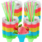 Adodotoe Snow Cone Cups, 100 pcs Shaved Ice Cups and 100 pcs Spoon Straws Snow Cone Bowls Ice Cream Bowls Flower Drip Cups for Birthday Party Summer Cookout,4 oz…