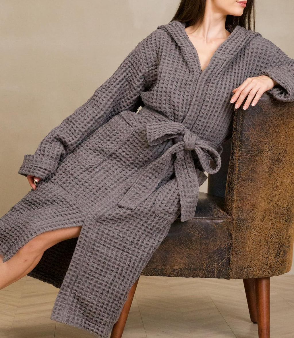 Luxury Hotel & Spa Silk-infused Japanese Cotton Waffle Unisex Hooded Bathrobe