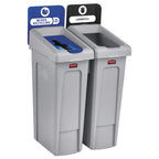 Rubbermaid Commercial Products Slim Jim Recycling Station 2-Stream Landfill/Mixed Recycling Bin/Can/Kit/Station, 23-Gallon, for Offices/Home/Higher Education/Commercial Facilities