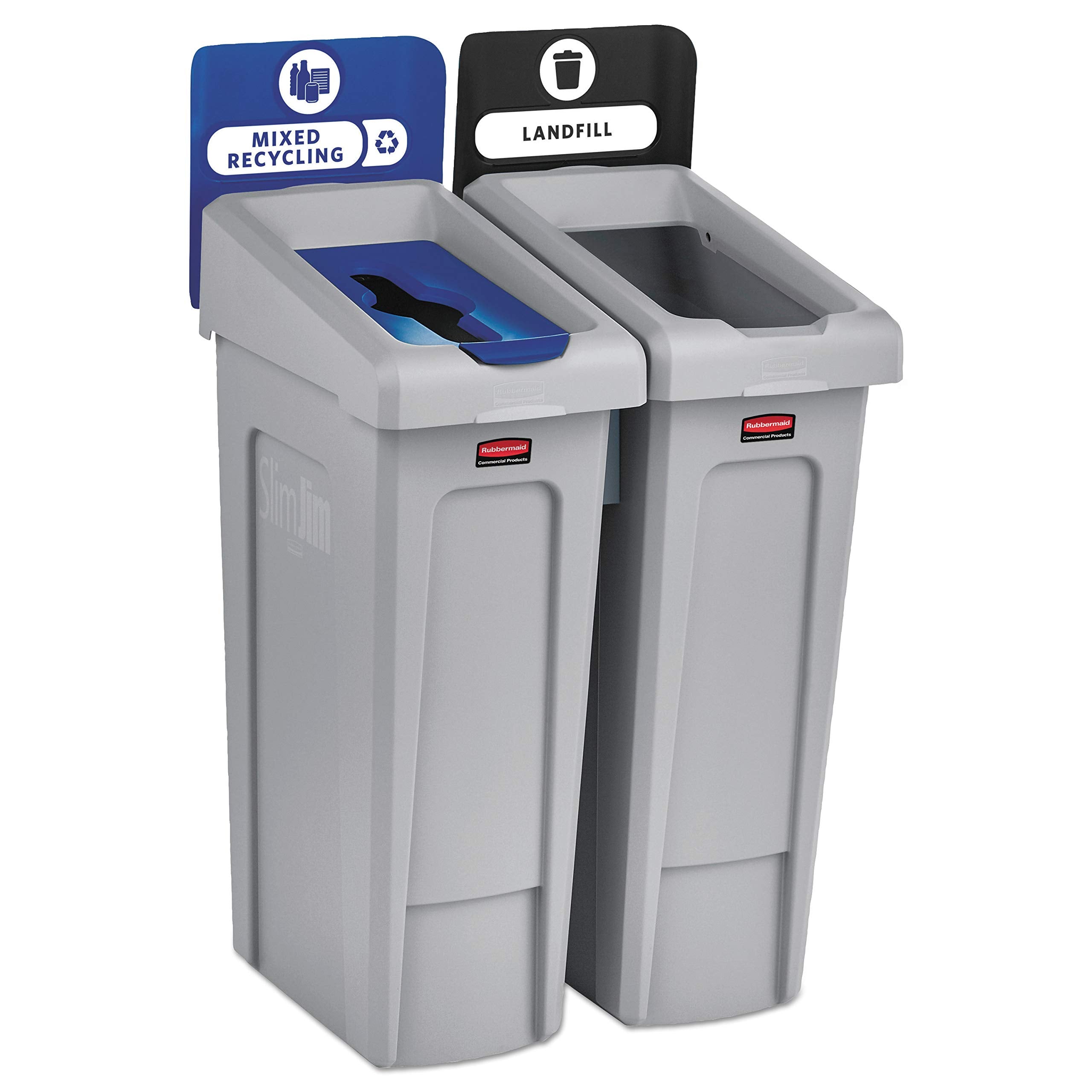 Rubbermaid Commercial Products Slim Jim Recycling Station 2-Stream Landfill/Mixed Recycling Bin/Can/Kit/Station, 23-Gallon, for Offices/Home/Higher Education/Commercial Facilities