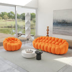 JACH Bubble Sofa Curved Couch Set, Comfy Upholstered Sofa, Mesh Fabric 3D Honeycomb Shape Modern Couches for Living Room, Apartment (Orange, 1 Seater, 2 Seater, 3 Seater, Ottoman)