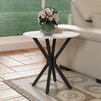 Round Marble Side Table Set of 2, Modern Style End Table with Sintered Stone Top and Black Metal Legs, Small Sofa Coffee Table for Living Room Bedroom (White, 20" x 20 "x 22")