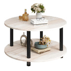 23.6" Round Coffee Table, 2-Tier Small Circle Coffee Table with Storage, Modern Center Accent Table with Metal Frame, Side Table End Table for Small Space, Living Room, Office, Black