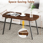 Folding Coffee Table, Wood Coffee Table Portable Low Floor Table with Metal Legs, Mid Century Modern Rustic Coffee Tables for Living Room, Home, Office, No Assembly 31.5x15.75x18.5IN