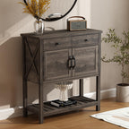 ChooChoo Farmhouse Console Table, Entryway Table with Storage Shelf, Coffee Bar Cabinet, Narrow Buffet Sideboard for Kitchen, Hallway, Living Room, Black