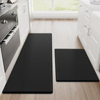 StepRite Kitchen Mats, 2PCS Kitchen Rugs, Cushioned Anti Fatigue Kitchen Mats for Floor, Non-Slip Standing Desk Mat, Waterproof Kitchen Rug Set for Kitchen, Floor, Office, 17.3"x30"+17.3"x47", Black